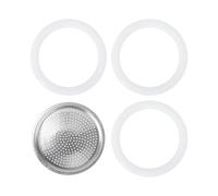 lasuroa Filter with 3pcs Gaskets, Aluminum Silver Filter Silicone White Gasket Coffee Maker Pots Replacement Parts for Bialetti DAMA 3 & 4 Cups Venus Musa Kitty 4 Cups