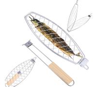 lasuroa Fish Grill Basket, Iron Foldable Basket with Wooden Handle Non-Stick Grilling Rack Outdoor Cooking Tools Ideal for Any Fish Barbecue Bbq