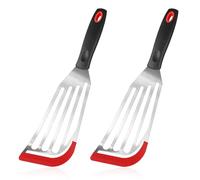 Lasuroa Fish Turner Spatula Set, 2pcs Silicone-Tip Slotted, Stainless Steel, Heat Resistant, Nonstick Cookware Safe