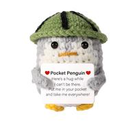 lasuroa Funny Pocket Penguin Hug, 3.3 Inch Knitted Potatoes with Watermelon Rind Hat Encouraging Card Cute Crochet Doll Toy Cheering Gift for Summer Party Decoration