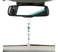 lasuroa Lotus Flower Rear View Mirror Charm, Boho Lotus Flower Pendent Green Stone Beads Crystal Car Mirror Hanging Ornament for Cute Car Decoration Accessories