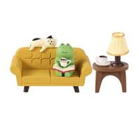 lasuroa Miniature Frog Figurines Statue, Mini Cute Resin Frog Collectibles with Small Sofa Lamp Table Tiny Funny Decorations for Office Bedroom Desk