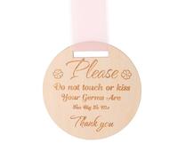 lasuroa Please Do Not Touch or Kiss Baby Sign, Round Please Don’t Touch Baby Sign with Ribbon Wooden No Touching Car Seat Tag for Newborn Strollers