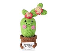 lasuroa Positive Cactus Crochet, 6.5 Inch Handmade Knitted Cactus Toy Cute Funny Mexican Fiesta Cactus Plant Life Doll Gifts with Encouragement Card for Adults Kids Decor