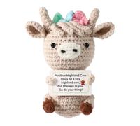 lasuroa Positive Highland Cow, Crochet Highland Cow Positive Support Cow Wool Thread Animals with Positive Messages Knitted Doll Toy for Encouragement Gifts Party Decoration(Off-White)