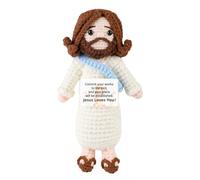 lasuroa Positive Jesus, Crochet Jesus Knitted Doll Christian Plush Positive Toy Christmas Easter Christmas Crochet Gift Religious Crochet for Easter Christmas Party Decoration Encouraging Gift (Blue)