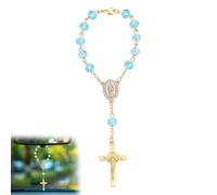 lasuroa Rosary for Car Mirror Hanging, Stylish Car Rear View Mirror Accessories Catholic Rosary Hanging Ornament for Wedding Favors Baptism First Communion (Blue)