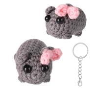 lasuroa Sad Hamster Keychain, Cute Crochet Sad Hamster Meme Plush Positive Hamster Knitted Hamster Keychain Sad Hamster Knitting Doll with Bow for Office Desk Home Decor Gift