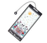 lasuroa Skeleton Tarot Metal Bookmark with Black Pendants, Gothic Horror Skull Tarot Bookmark for Women Men Teens Birthday Halloween Christmas Present