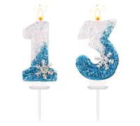 Lasuroa Snowflake Number Candles, Blue & White, 2.83" (7.2cm), 2 Pack, Birthday & Holiday