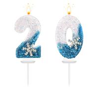 Lasuroa Snowflake Number Candles, Blue & White, 20 Pack (2 per Pack), 7.2cm, Winter Theme, Birthday & Wedding Occasion