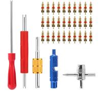 lasuroa Tyre Valve Core Tool Kit, Including 5pcs 4 in 1 & Double Single Head Wrench Removal Tool & 30 Copper Valve Core for All Standard Schrader Valves Car Bike RV Truck HVAC AC Repair