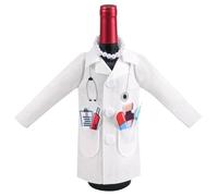 lasuroa White Coat Wine Bag for Doctors, Felt Wine Bottle Clothes Funny Liquor Bottle Wrapping Cover with Necklace Capsule Decorations for Nurse Doctors Graduation Gifts
