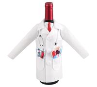lasuroa White Coat Wine Bag for Doctors, Felt Wine Bottle Decor Cover with Tie Champagne Wraps Beer Clothes Set for Women Men Medical Students Graduation Birthday RN CNA Nurse Practitioner Gifts