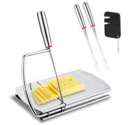 lasuroa Wire Cheese Slicer, Stainless Steel Butter Cutter with 2 Replacement Blade & Knife Sharpener Cheese Cutter Board Butter Food Slicer for Cheeses Butter
