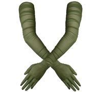 LASUROA Women's Long Gloves - Stretch Pleats, Sheer Tulle, 1920s Length, Opera & Dance Gloves - Mesh (Dark Green)