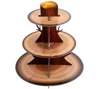 lasuroa Wooden Cupcake Stand, 3-Tier Rustic Wood Cardboard Dessert Table Display Tray Set Forest Tree Cake Holder Tower for Woodland Baby Shower Decorations Safari Birthday Party Supplies (Style 2)