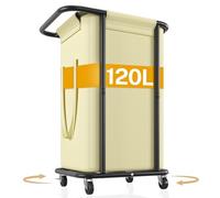 LASZOLA 120L Rolling Large Laundry Hamper Basket with Wheels, Dirty Clothes Hamper with Removable Canvas Bag, Heavy Duty Sturdy Metal Modern Laundry Cart for Bathroom, Laundry Room, Bedroom, Beige