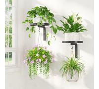 LASZOLA 2Pcs Wall Mount Plant Shelves with Hangers for Indoor Planters, Heavy Duty Metal Window Floating Flower Holders Stand for Kitchen Bathroom, Modern Iron Display Hook Rack for Decorative, Black