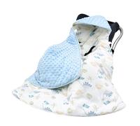 LAT Baby Car Seat Blanket,Universal Newborn Swaddling Blanket, Boy Girl Hooded Cosy Toes,Three-layer thickening Cotton Warm Baby Wrap for Pushchair, Pram, Crib, 90 x 90 cm (Leaf Dinosaur+Blue)
