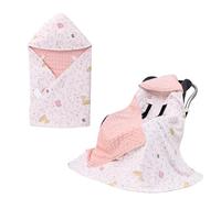 LAT Baby Car Seat Blankets, Universal baby Swaddling Blanket,Boy Girl Hooded Cosy Toes,Double Layer Cotton Warm Blanket Wrap for Car Seat, Pushchair, Pram, Buggy, 90 x 90 cm (Pink+Colorful Rabbit)