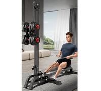 LAT Pull Down Machine for Home, 2 in 1 Multi-Function Foldable Rowing Machine & Low Row Cable Machine with 44 LBS Adjustable Dumbbell Set and Low Row Bars for Full-Body Workout