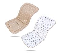 LAT Universal Pram Liner, Baby Pushchair Seat Liners, Cotton Double-Sided Use Baby Stroller Cushion Pad, Stroller Seat Pad for Toddler Infant 78x34cm (White Heart+Khaki Star)