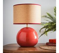 Lata Ceramic Table Lamp - 44cm | Glossy Glazed Base with Textured Fabric Shade - Available in Blue, Green & Red (Red)