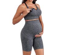 Lataly Womens Nursing Maternity 2 Piece workout Set for Breastfeeding-Bra&Yoga Shorts for Pregnancy Activewear Outfit, Grey1, XL