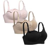 Lataly Womens Seamless Nursing Bra Sleeping Maternity Bralette for Breastfeeding, Black Beige Pink, M
