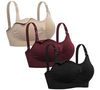 Lataly Womens Seamless Nursing Bra Sleeping Maternity Bralette for Breastfeeding, Black Beige Red, L