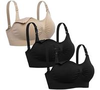 Lataly Womens Seamless Nursing Bra Sleeping Maternity Bralette for Breastfeeding, Black Black Beige, M