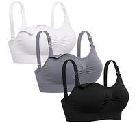 Lataly Womens Seamless Nursing Bra Sleeping Maternity Bralette for Breastfeeding, Black White Grey, XL