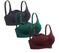 Lataly Womens Seamless Nursing Bra Sleeping Maternity Bralette for Breastfeeding Pack of 3, Black Burgundy Dgreen, M
