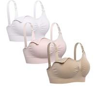 Lataly Womens Seamless Nursing Bra Sleeping Maternity Bralette for Breastfeeding, White Pink Beige, XL