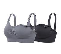 Lataly Womens Sleeping Nursing Bra Wirefree Breastfeeding Maternity Bralette, Blackgrey, Medium Fit 32DD 34D 36B 36C 38B