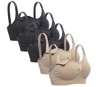 Lataly Womens Sleeping Nursing Bra Wirefree Breastfeeding Maternity Bralette Pack of 5, 3black2beige, XXL