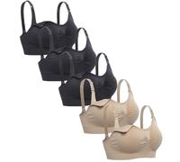 Lataly Womens Sleeping Nursing Bra Wirefree Breastfeeding Maternity Bralette Pack of 5, 3black2beige, M