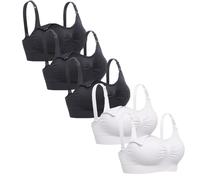 Lataly Womens Sleeping Nursing Bra Wirefree Breastfeeding Maternity Bralette Pack of 5, 3black2white, XXL