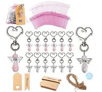 Latawon 24 Pack Angel Keychain, Angel Wings Pendant Keychain with Thank You Tag Drawstring Candy Bag for Baby Shower, Bridal Shower, Wedding Charm, Party Favors