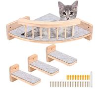 Latawon Wall Mounted Cat Hammock Cat Wall Shelves with 3 Steps, Cat Wall Shelf and Steps with Plush Covered,Solid Wood Cat Wall Furniture Cat Climbing Shelf for Climbing Sleeping Playing
