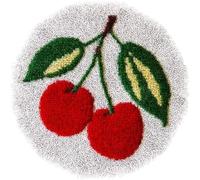Latch Hook Craft Kits,Cute Cartoon Red Cherry Fruit with Green Leave,Doormat Carpet Making Kits,Interlocking Hook Rug Gift Packing DIY for Teenager/Adults with Printed Canvas,50x50cm