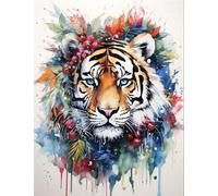Latch Hook Craft Kits Fantasy Tiger And Flowers Cross Stitch Knotted Rug,Diy Crochet Tapestry For Beginners，Adult And Teenager Embroidery Set Latch Hook Kits Rugs 35x46in
