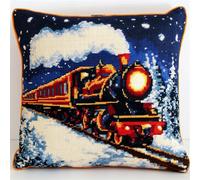 Latch Hook Craft Kits Retro Steam Train Latch Hook Kit Pillow DIY Rug Crochet Hook Cushion Making Kits with Pre Printed Pattern Canvas 43x43cm