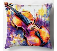 Latch Hook Craft Kits Violin Musical Instrument Latch Hook Kit Pillow DIY Rug Crochet Hook Cushion Making Kits with Preprinted Pattern Canvas 17x17In