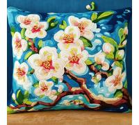 Latch Hook Cushion Craft Kits Pink Peach Blossom Cushion Pillow Front Chunky Cross Stitch Kits DIY Embroidery Needlepoint Kit for Home Décor 17x17in