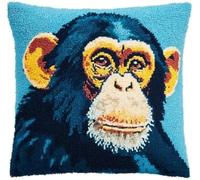 Latch Hook Cushion Kit Cute Colorful Cartoon Chimpanzee Portrait with Pre-Printed Cushion Cover DIY Pillowcase Crochet Yarn Hooking Craft Set for Hobby and Home Decor 43x43cm-7