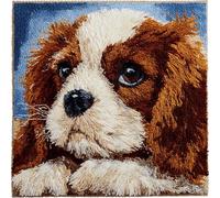 Latch Hook Cushion Kit DIY 17x17 Inch,English Hunting Dog,Beginner Latch Hook Pillow Making Kit with Pre-Cut Yarn,Canvas,Hook & Instructions - Soft Acrylic Yarn Home Decor Embroidery Craft Set