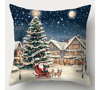 Latch Hook Cushion Kit,DIY Pillow Kit with Printed Canvas & Pre-Cut Yarn,Christmas Tree On Snowy Night,Beginner Friendly Craft Kits for Adults Kids,Handmade Gift for Christmas & Home Decor,43x43 cm