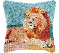 Latch Hook Cushion Kit for Beginners Lion Animal Needle Crochet Yarn Kits with Pattern Embroidery Cushion Hook and Latch Pillowcase Carpet Home Sofa Decor 17x17 in -1